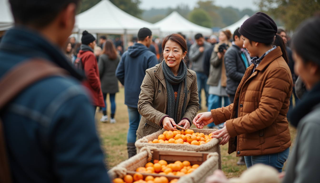 High angle view of a community event with people exchanging goods